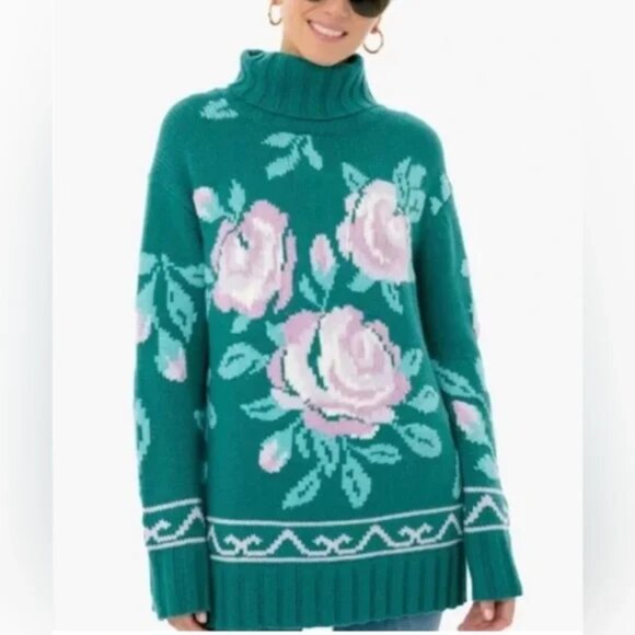 Tuckernuck Green Floral Wool / Cashmere Blend Sweater, Size XS - Picture 1 of 2